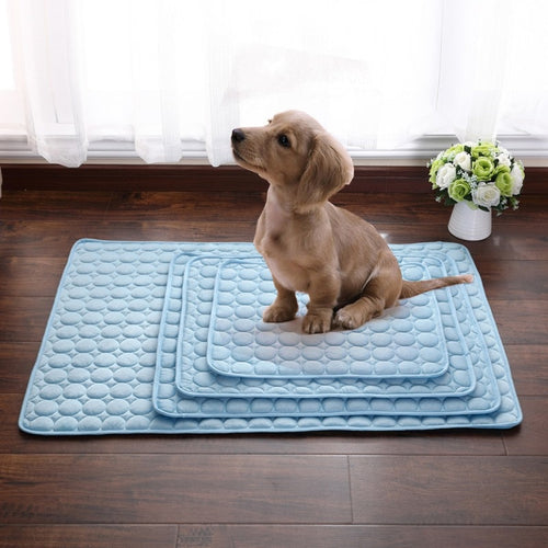 Pet Pad Summer Cooling Mat Dog Beds Mats Blue Pet Ice Pad Cool  Cold Silk Moisture-Proof  Cooler Mattress Cushion Puppy Sleeping